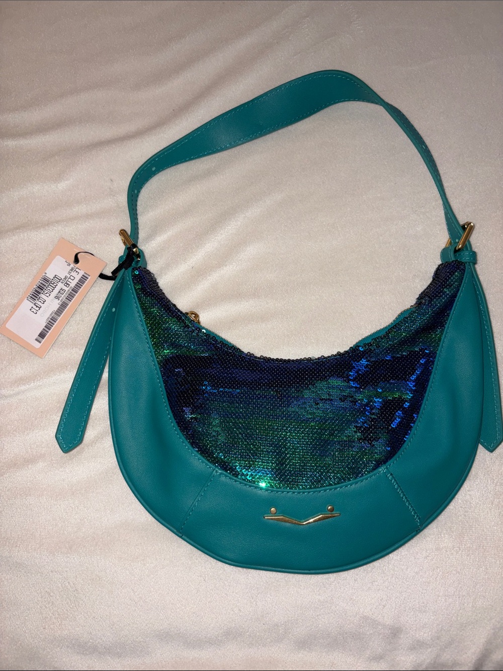 NWT VOILE BLANCHE CLUB Forest Green and Blue Sequins Shoulder Bag - Picture 4 of 10